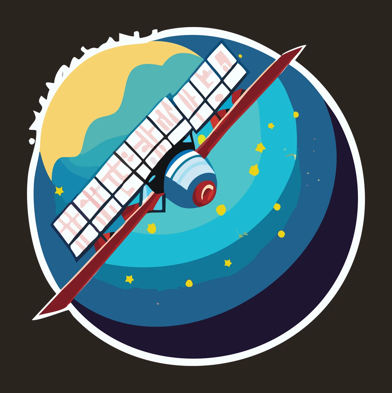 Space Satellite Silhouette On Circular Patterned Background orbiting contrast preview thumbnail