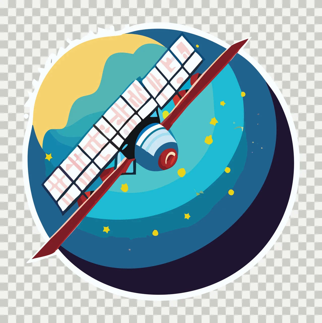 Space Satellite Silhouette On Circular Patterned Background orbiting transparency and detail preview thumbnail