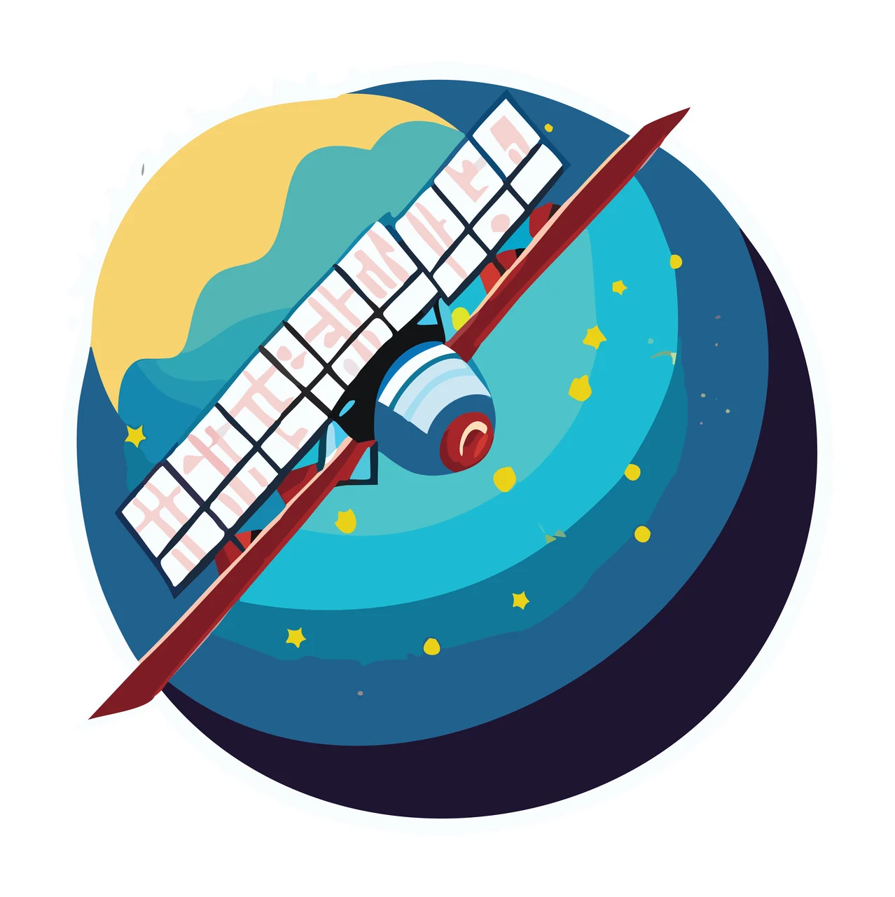 Space Satellite Silhouette On Circular Patterned Background orbiting