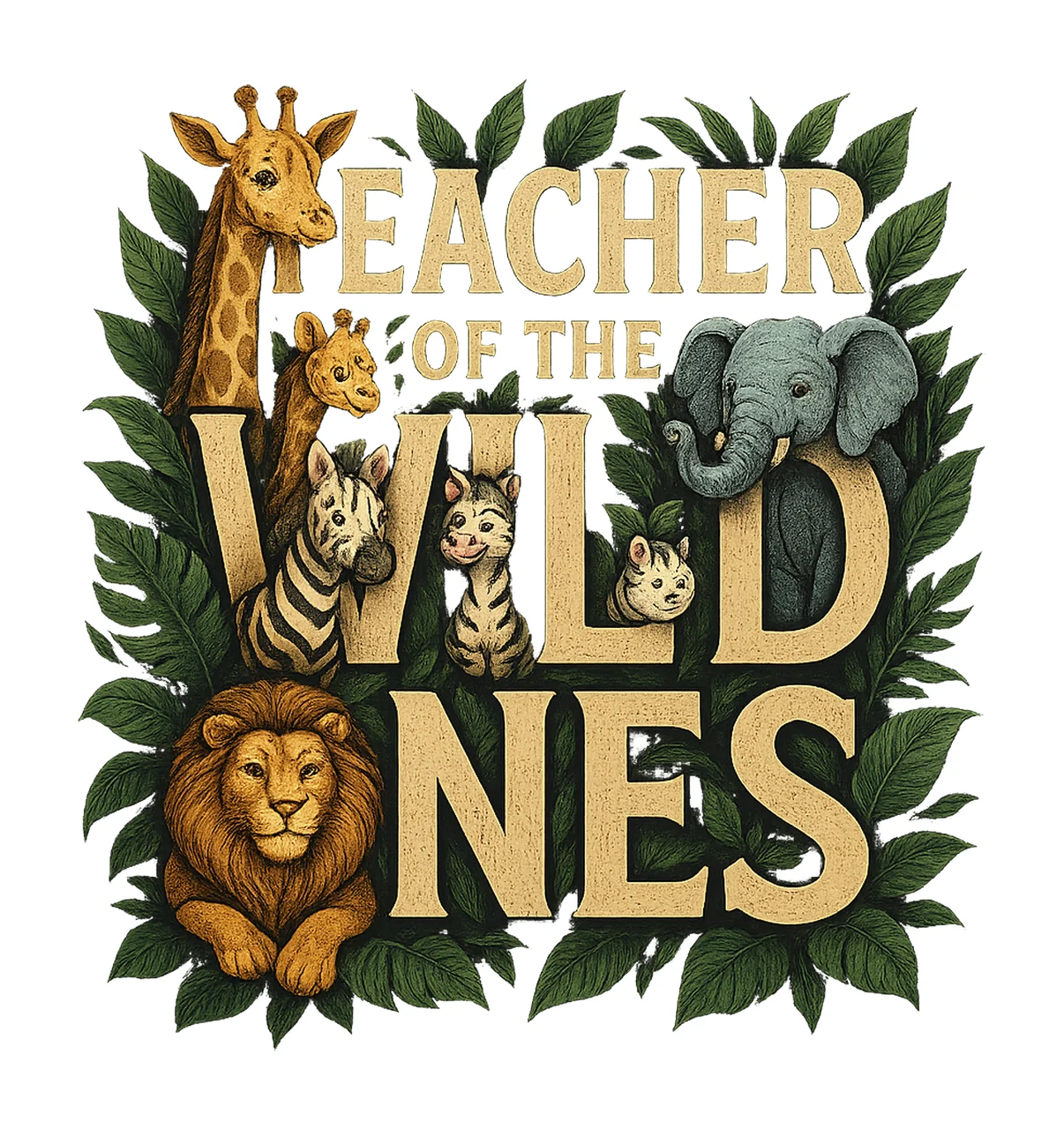 Teacher of the Wild Ones Cute Safari Animals Artwork Jungle