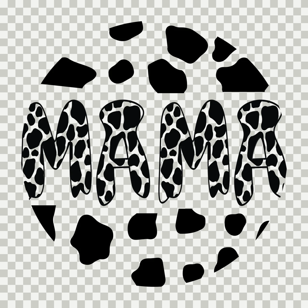 Keychain Mama Text With Cow Print Pattern typography letters transparency and detail preview thumbnail
