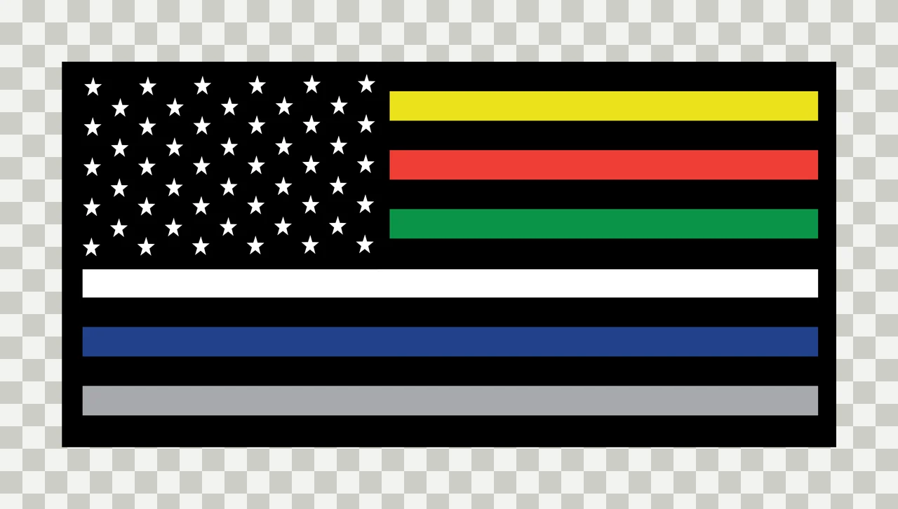 Stylized american flag Illustration with stars, stripes and black field in white and yellow transparency and detail preview thumbnail
