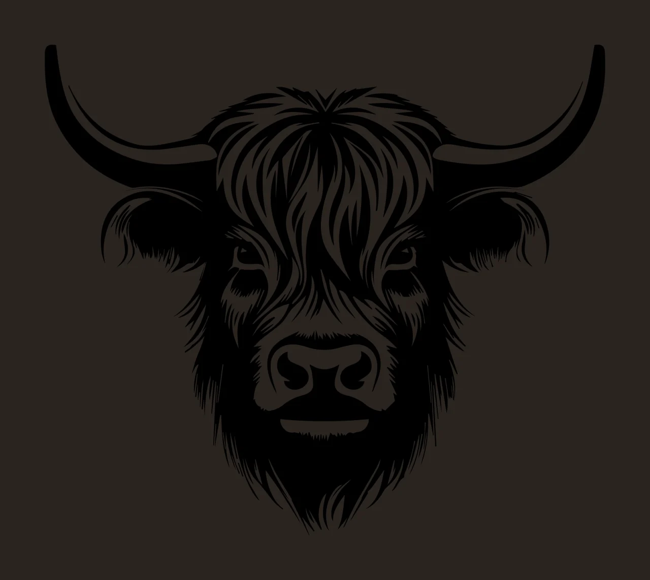 Cow Highland Head Front View Silhouette horns black white plain contrast preview thumbnail