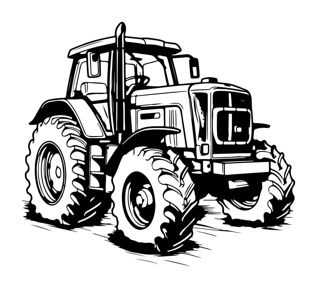 Farm Tractor Illustration Side View tires cab engine silhouette