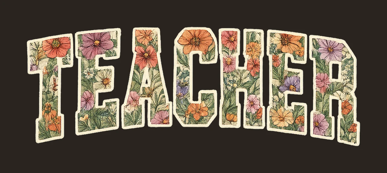 Floral teacher wildflowers varsity design coquette teacher contrast preview thumbnail