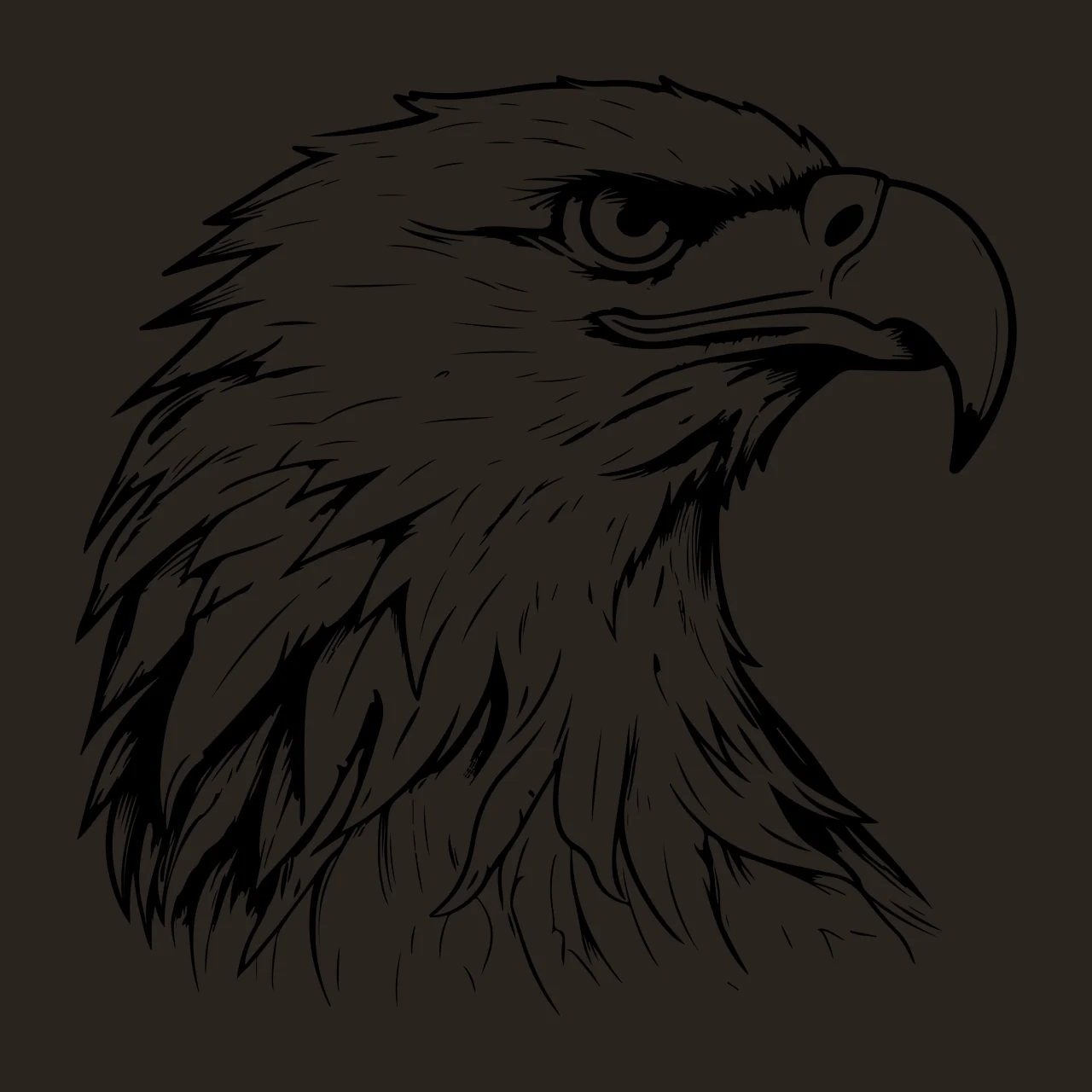 Eagle Head Profile Line Art looking right feathers beak black contrast preview thumbnail