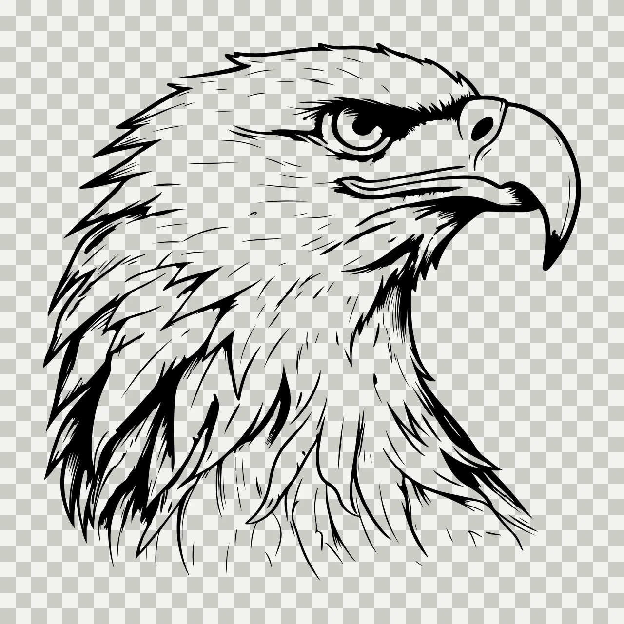 Eagle Head Profile Line Art looking right feathers beak black transparency and detail preview thumbnail