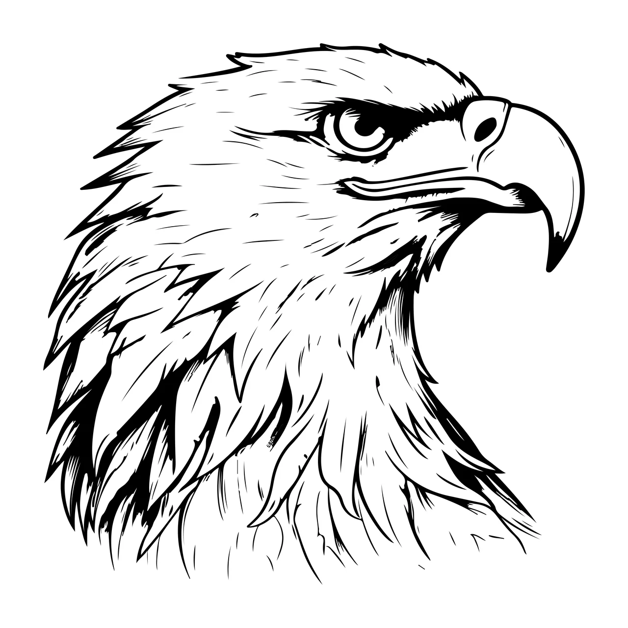 Eagle Head Profile Line Art looking right feathers beak black