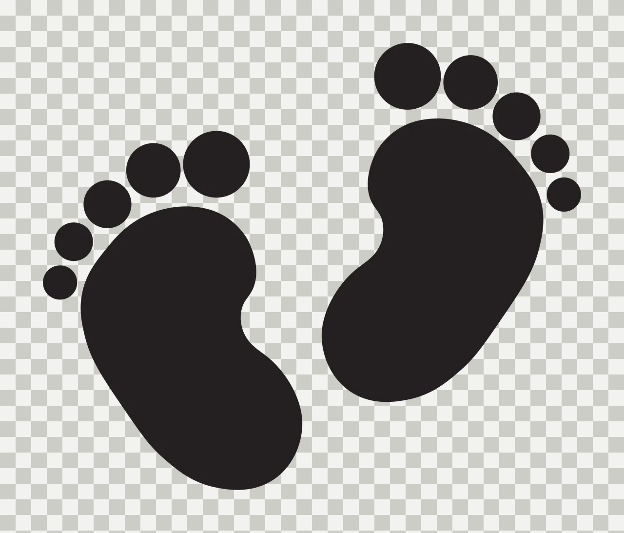 Feet Pair Of Solid Black Baby Footprints Standing together transparency and detail preview thumbnail