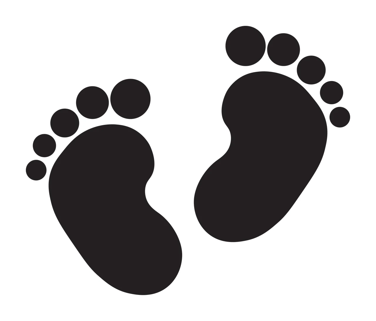 Feet Pair Of Solid Black Baby Footprints Standing together