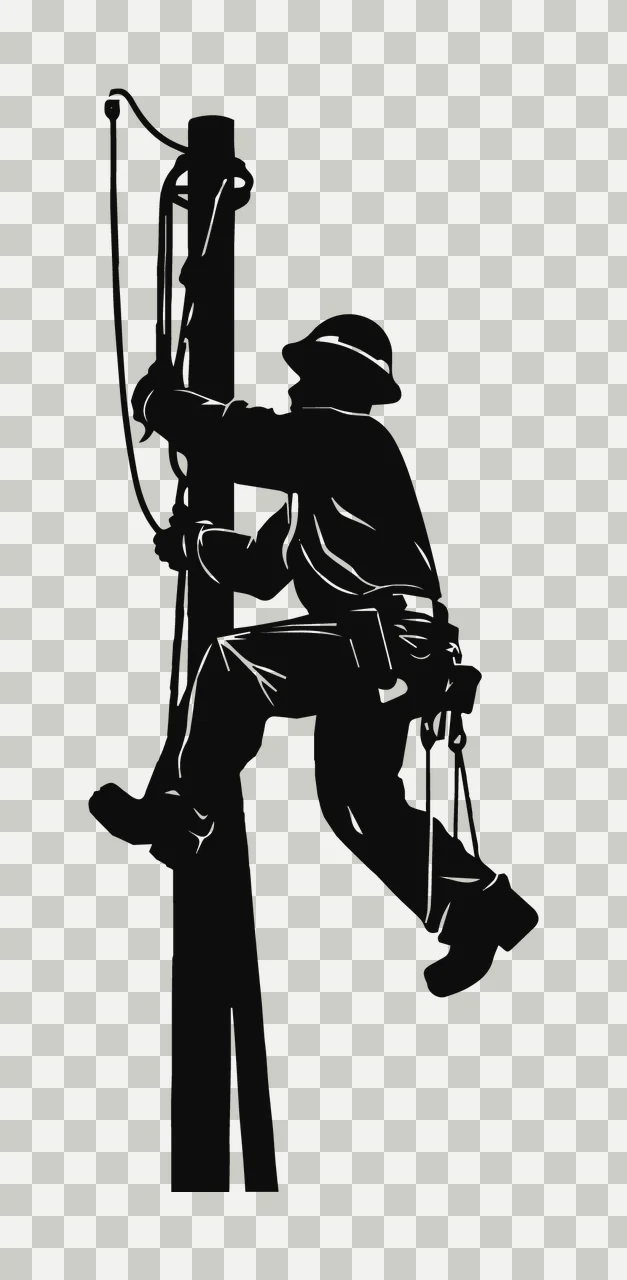 Electrician Climbing Utility Pole Silhouette safety harness transparency and detail preview thumbnail
