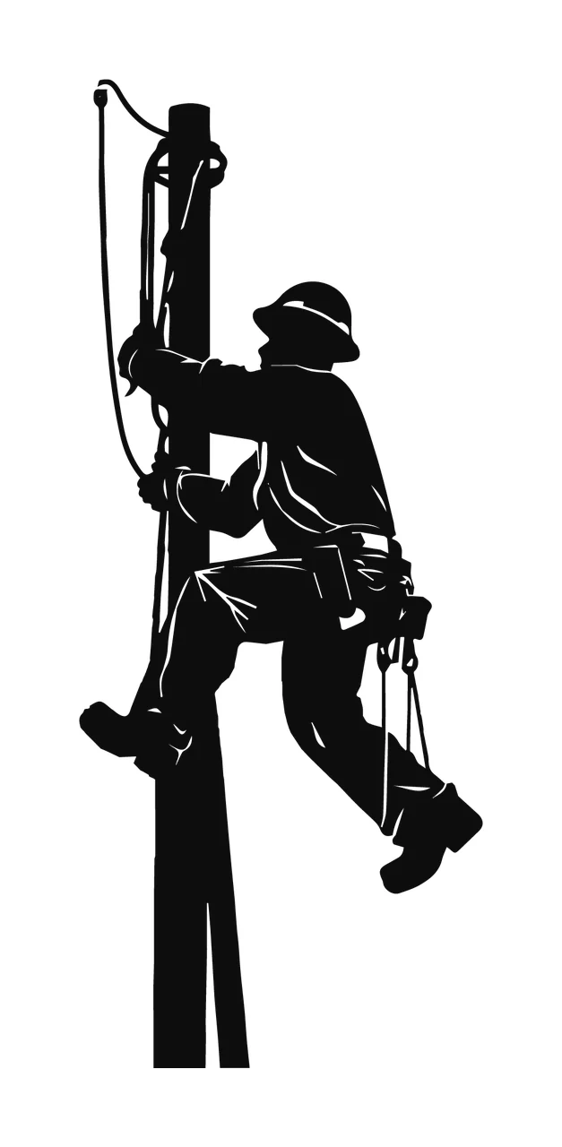 Electrician Climbing Utility Pole Silhouette safety harness