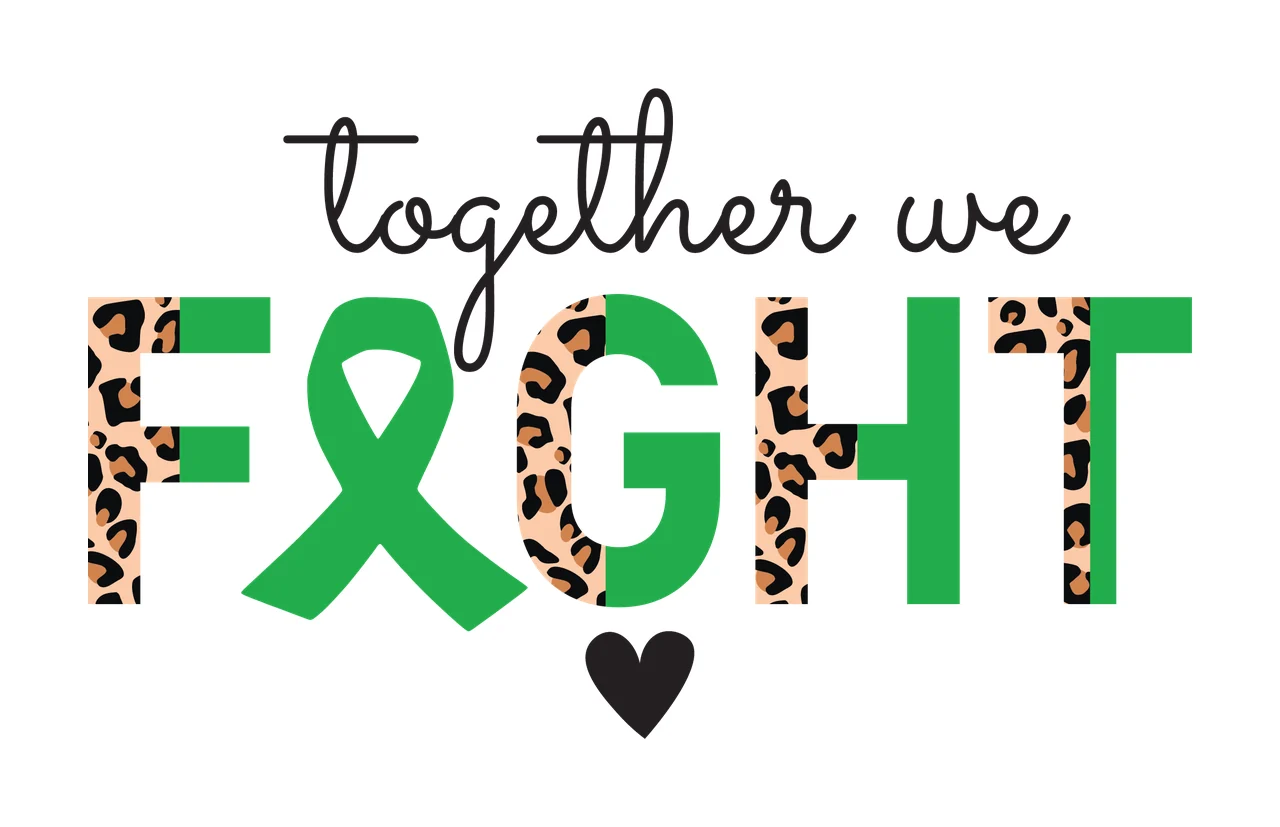 Together We Fight Black Typography Emblem ribbon heart white