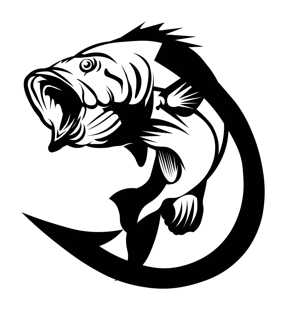 Fishing Fish Hooked On A Line jumping hook black white plain