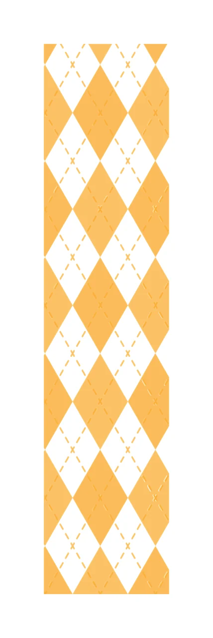 Argyle pattern Illustration with diamonds, dashed lines, crisscross pattern and grid in orange, yellow and white