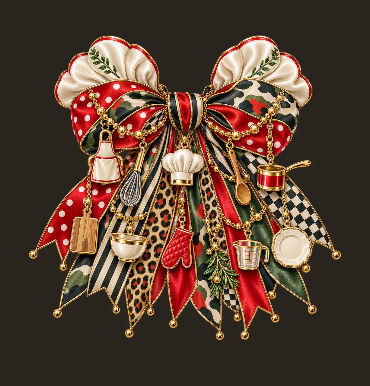 Chef Bow Charm PNG, Themed Gold Chain Charms, Coquette Ribbon Sublimation Design, Transparent Digital Download contrast preview thumbnail
