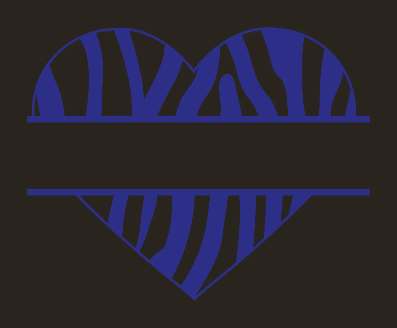 Split heart monogram with zebra print, stripe pattern, horizontal bar space and monogram frame in blue and white contrast preview thumbnail