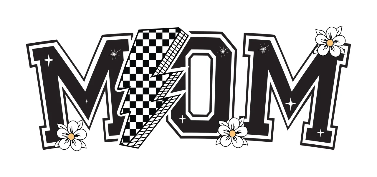 Mom Lettering With Bolt And Flowers decorative elements lightning