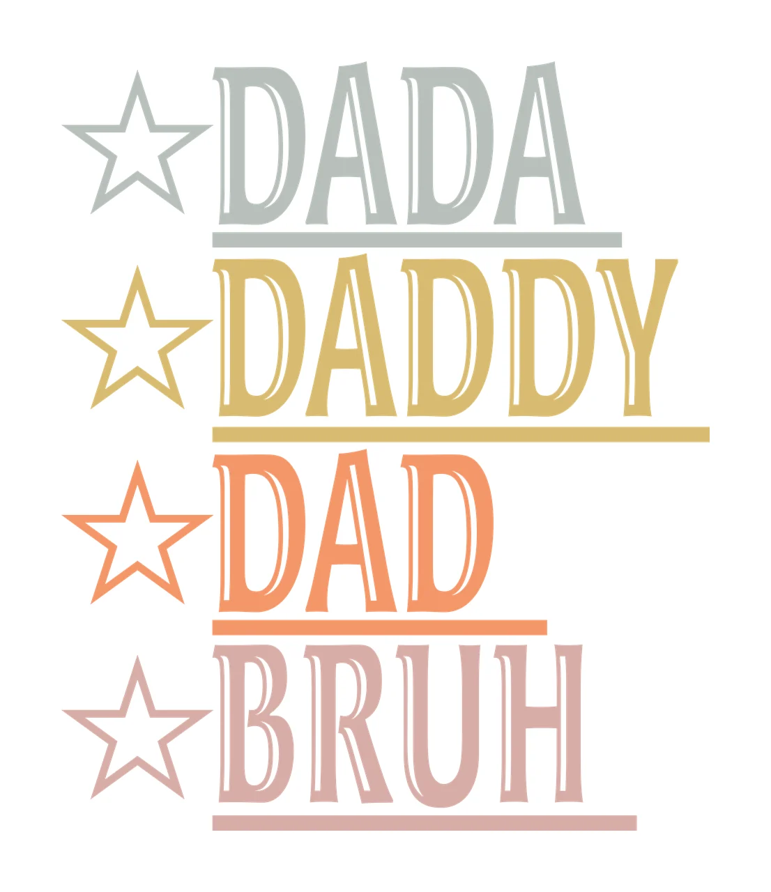 Dad Bruh Word List stars horizontal lines typography black