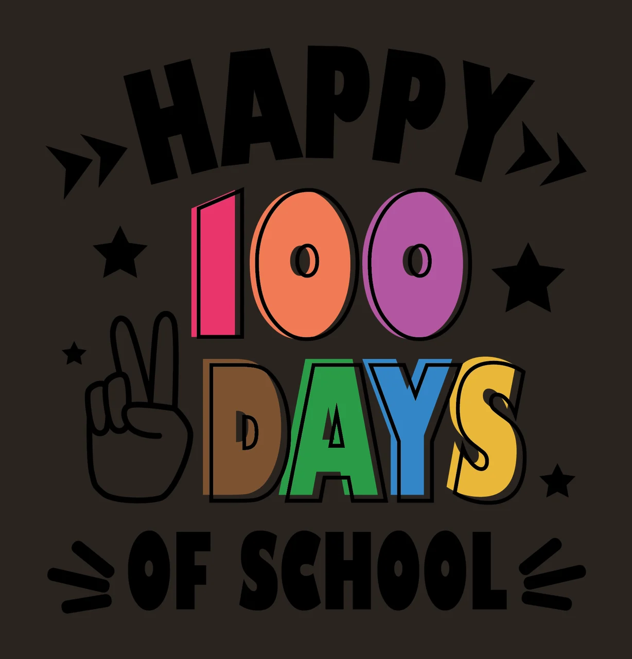 Happy 100 Days Of School Design conveying message hand stars contrast preview thumbnail