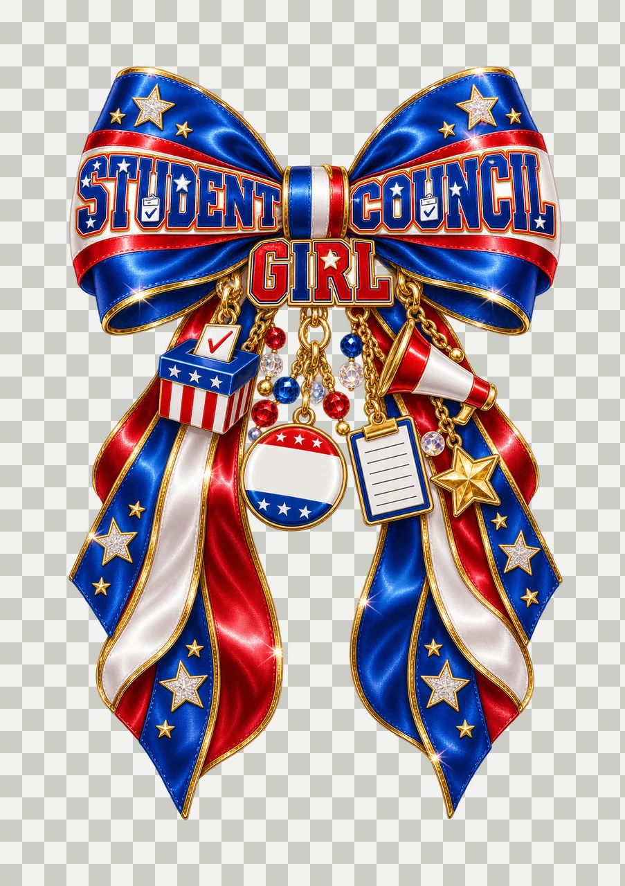 Student Council Girl Bow Charm PNG, Coquette Ribbon Sublimation, Transparent Digital Download transparency and detail preview thumbnail