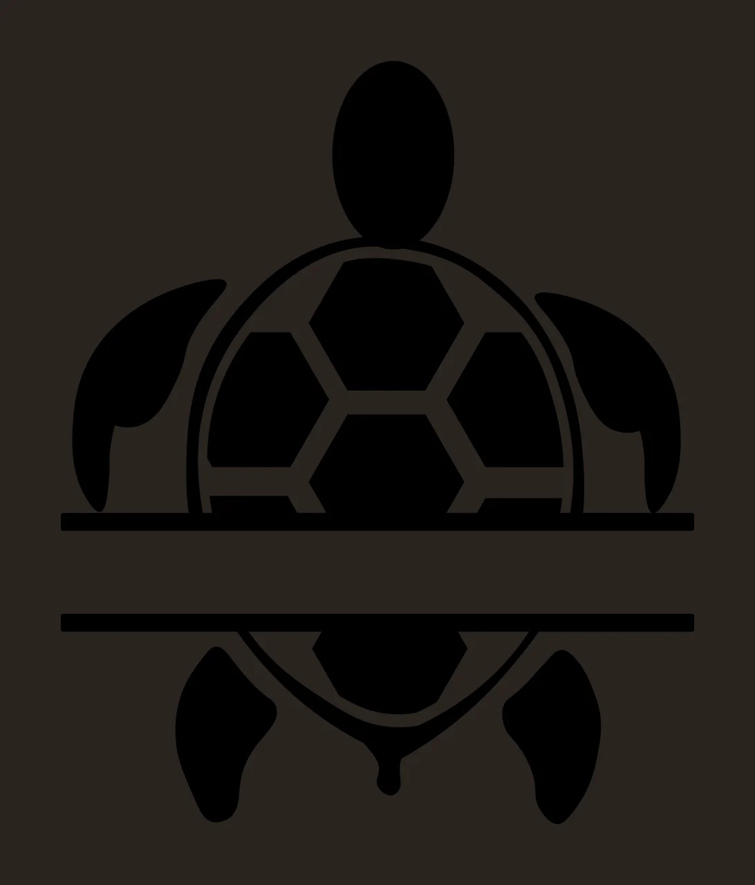 Silhouette Design of Sea turtle with hexagonal shell pattern, flippers, head and tail in black and white contrast preview thumbnail