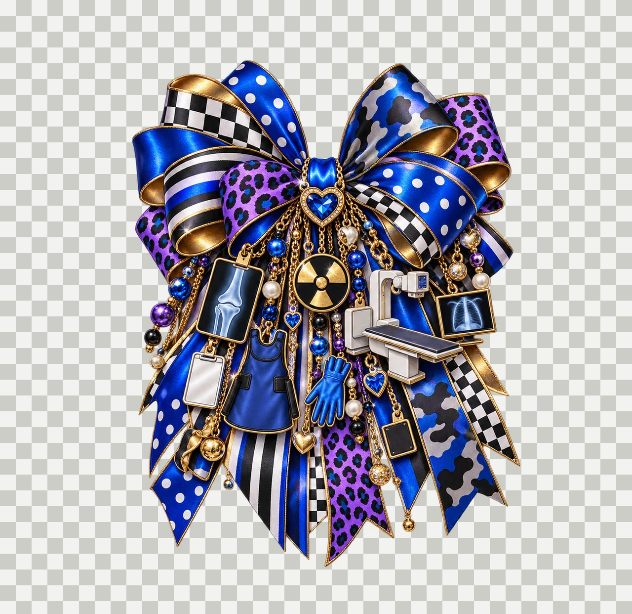 Radiologic Technologist Bow Charm PNG, Themed Gold Chain Charms, Coquette Ribbon Sublimation Design, Transparent Digital Download transparency and detail preview thumbnail