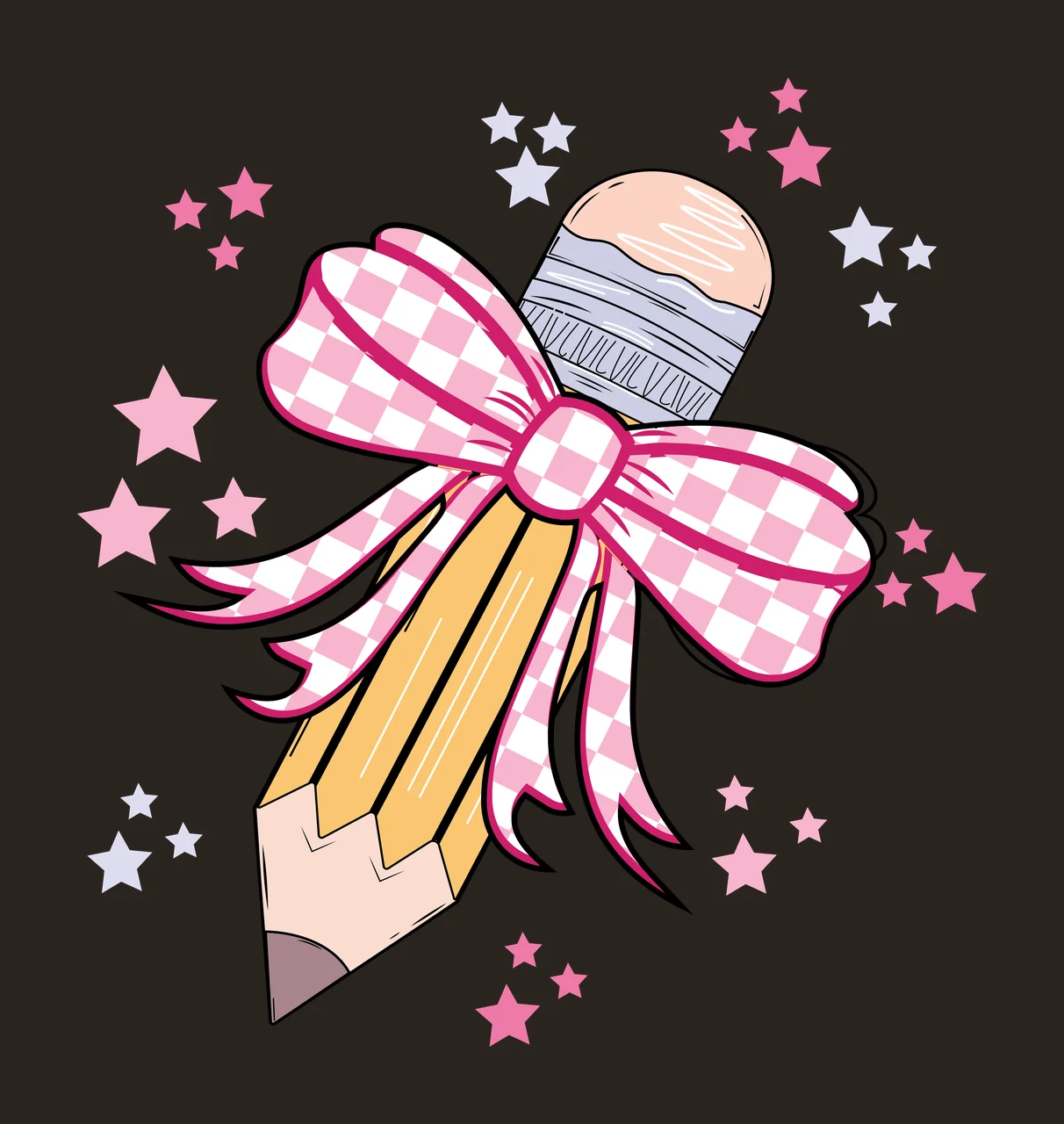 Pencil Silhouette With Bow And Stars black white stationery contrast preview thumbnail