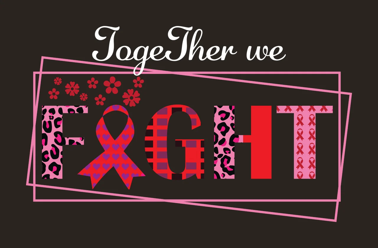 Ribbon Together We Fight Text Emblem displaying flowers border contrast preview thumbnail