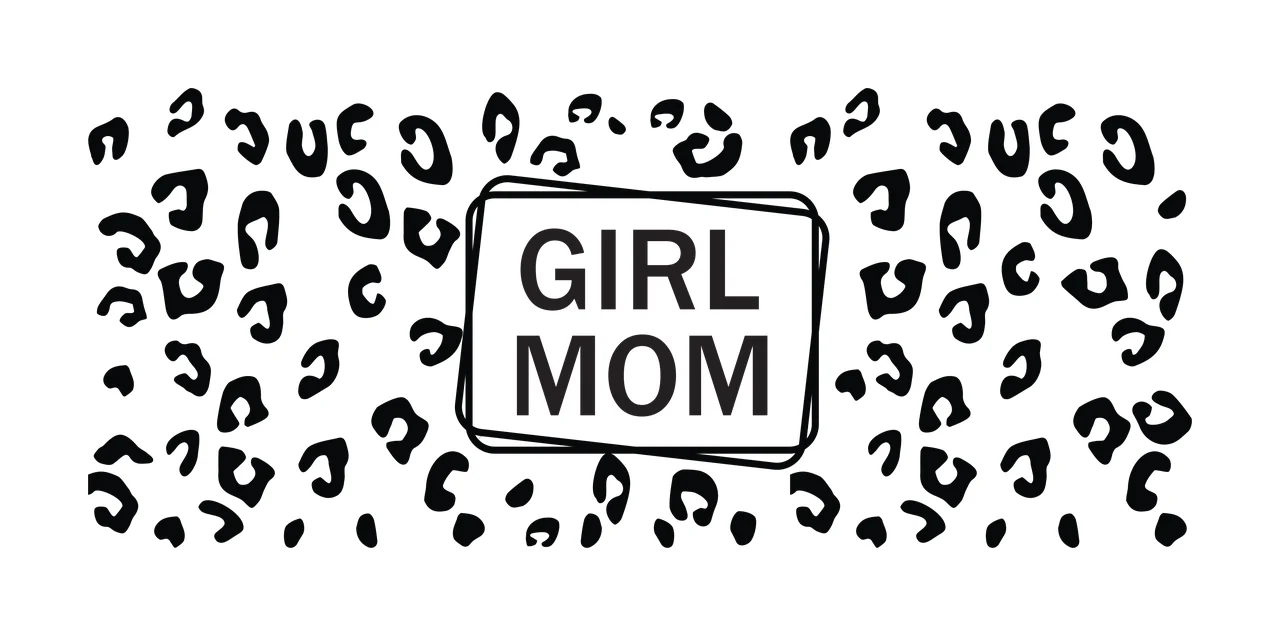 GIRL MOM Can Glass Wrap Design with Leopard Print Pattern and Black Rectangle Frame Typography