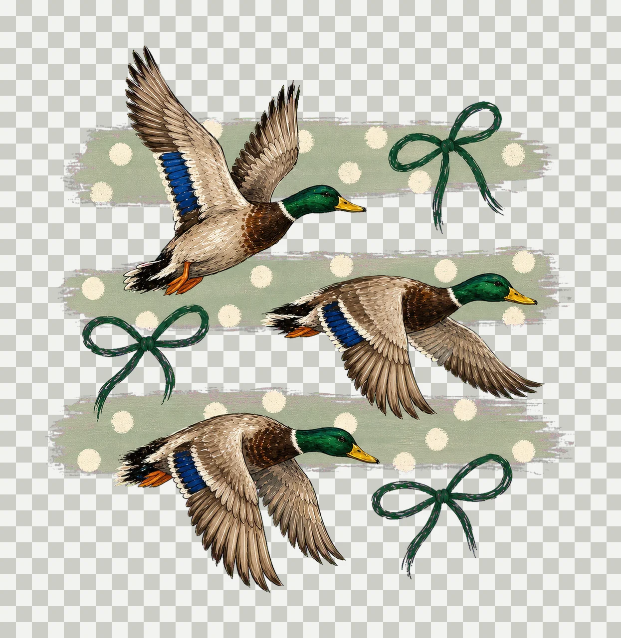 Vintage Retro Mallard Duck Polka Dot Bows Variation B transparency and detail preview thumbnail
