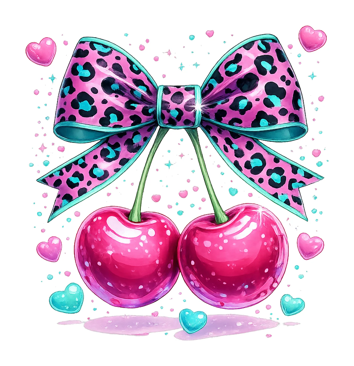 Cheetah Bow Cherries Neon Aesthetic Coquette Artwork Fun