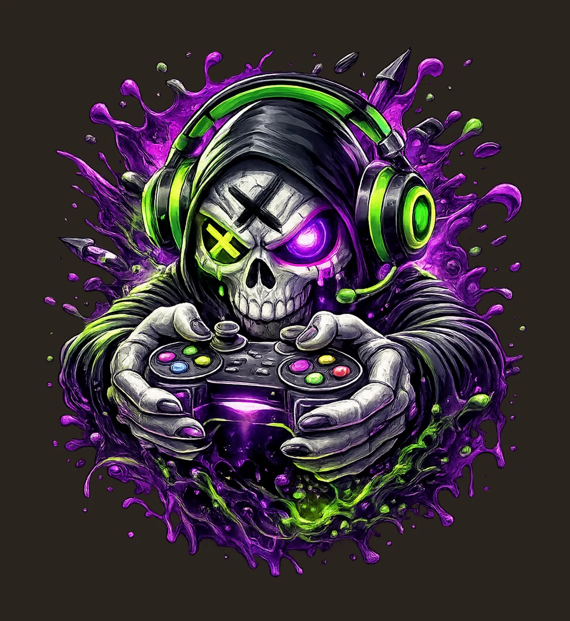 Rage Mode Skull Gamer Neon Purple Green Artwork Sublimation contrast preview thumbnail