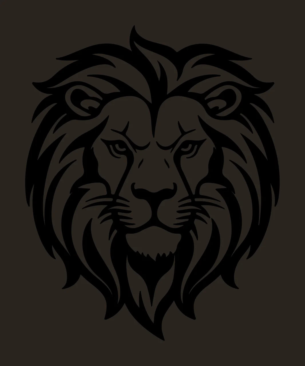 Lion Head Black Facing Forward mane whiskers eyes ears stylized contrast preview thumbnail