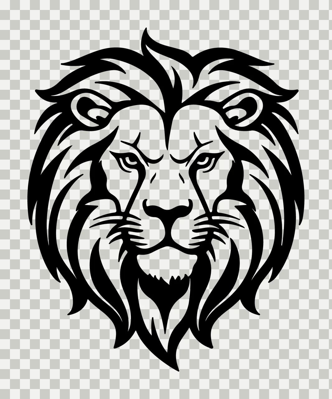 Lion Head Black Facing Forward mane whiskers eyes ears stylized transparency and detail preview thumbnail