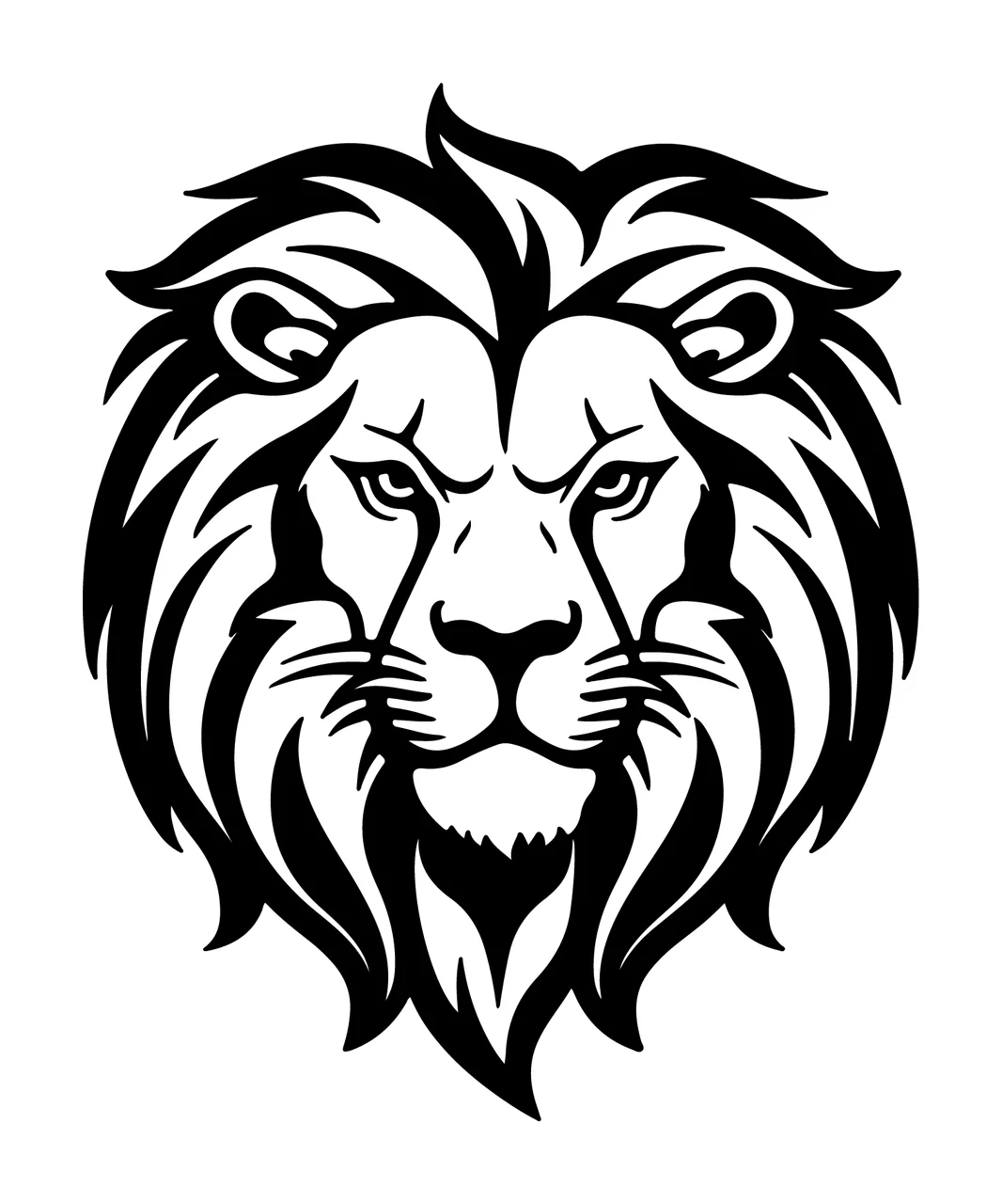 Lion Head Black Facing Forward mane whiskers eyes ears stylized