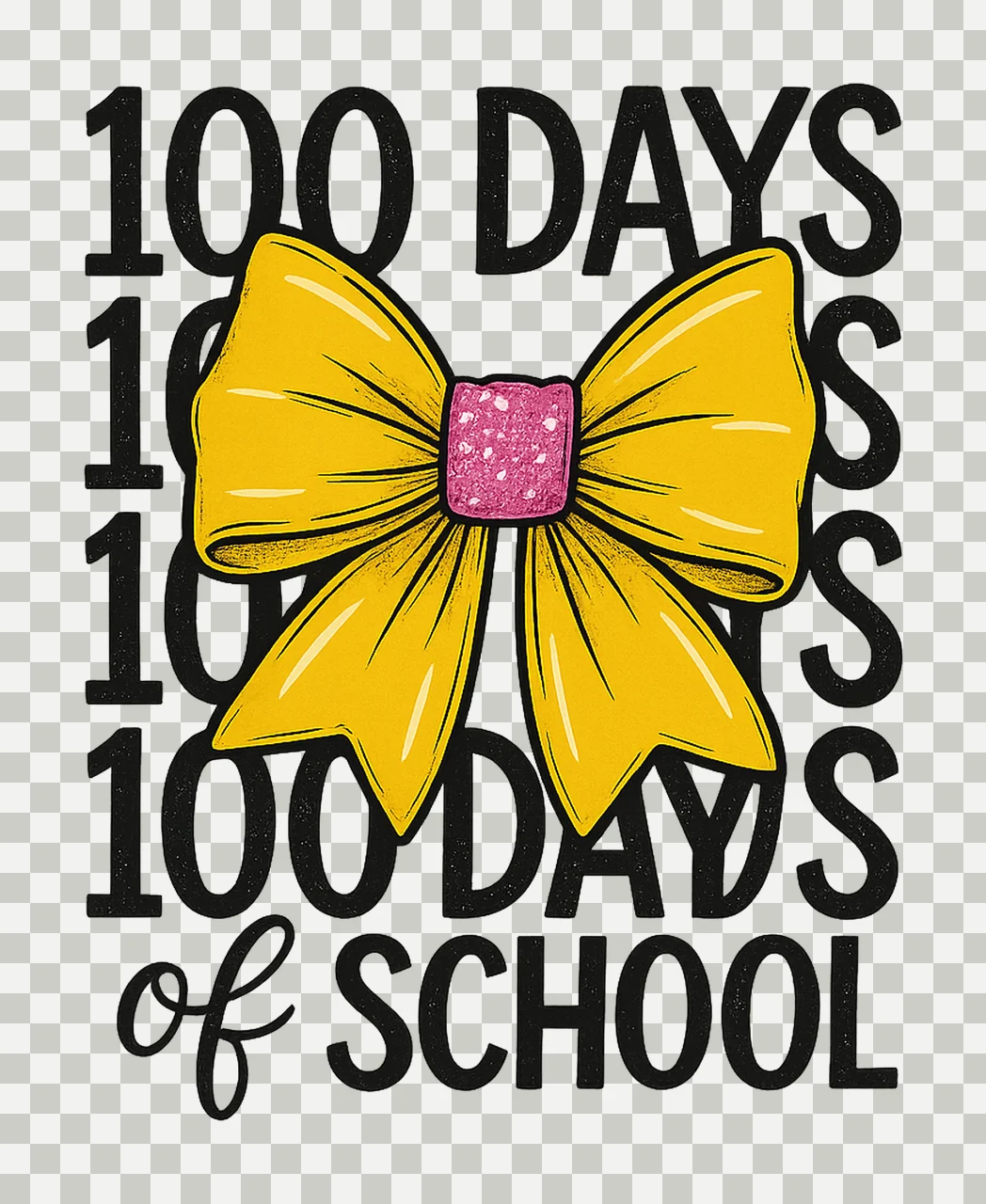 100 Days of School Trendy Child Bow Pencil Checkered Glitter transparency and detail preview thumbnail