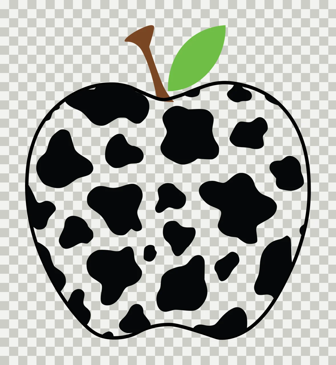 Apple Fruit With Cow Pattern Outline decorating stem leaf patches transparency and detail preview thumbnail