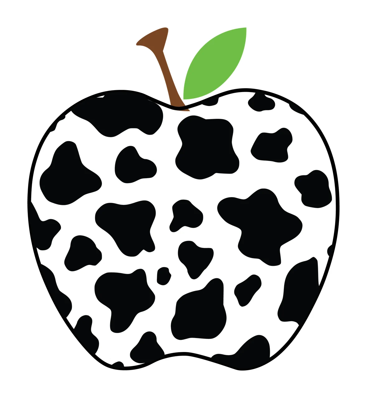 Apple Fruit With Cow Pattern Outline decorating stem leaf patches