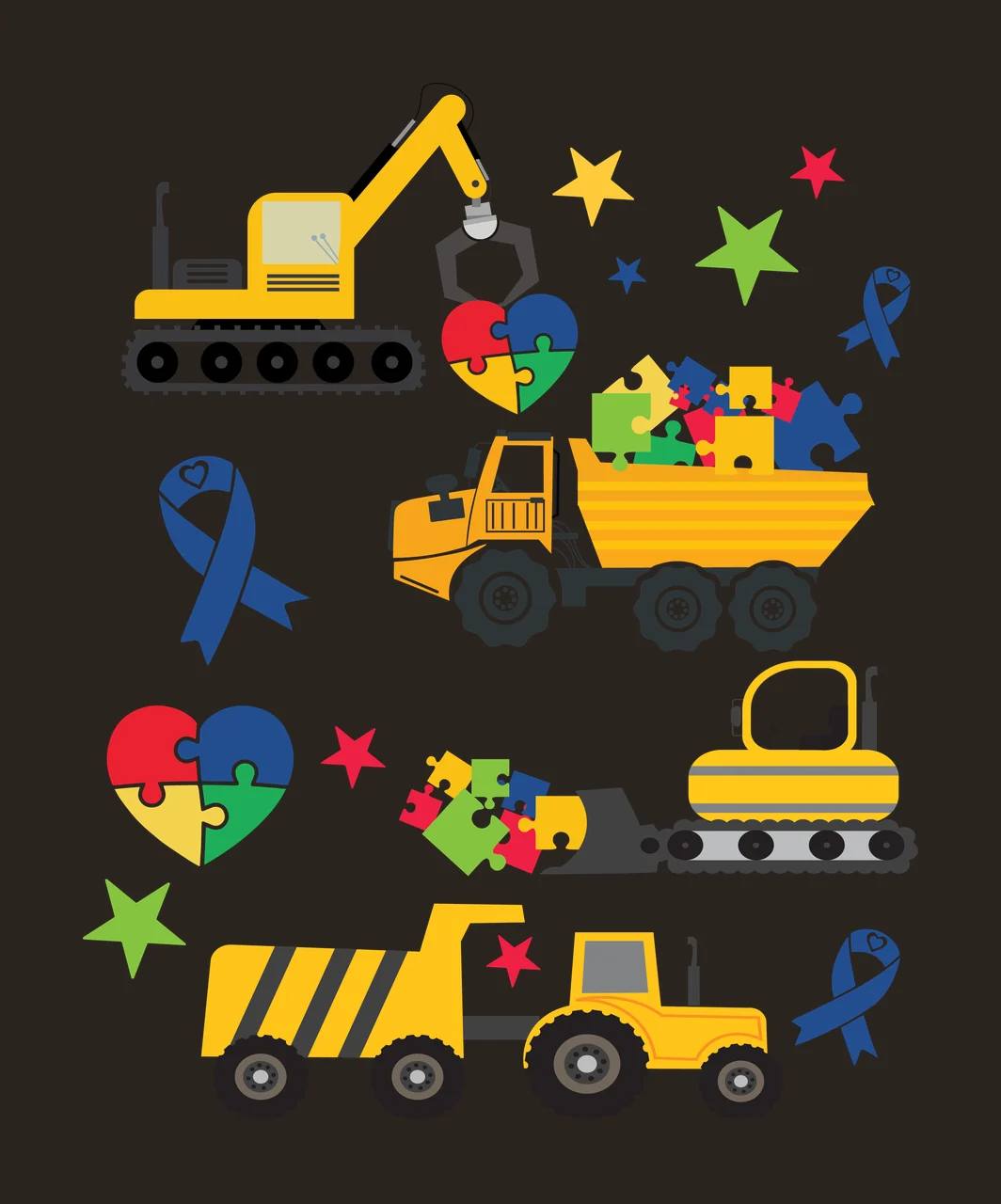 Construction Machinery And Puzzle Hearts stars ribbons silhouette contrast preview thumbnail