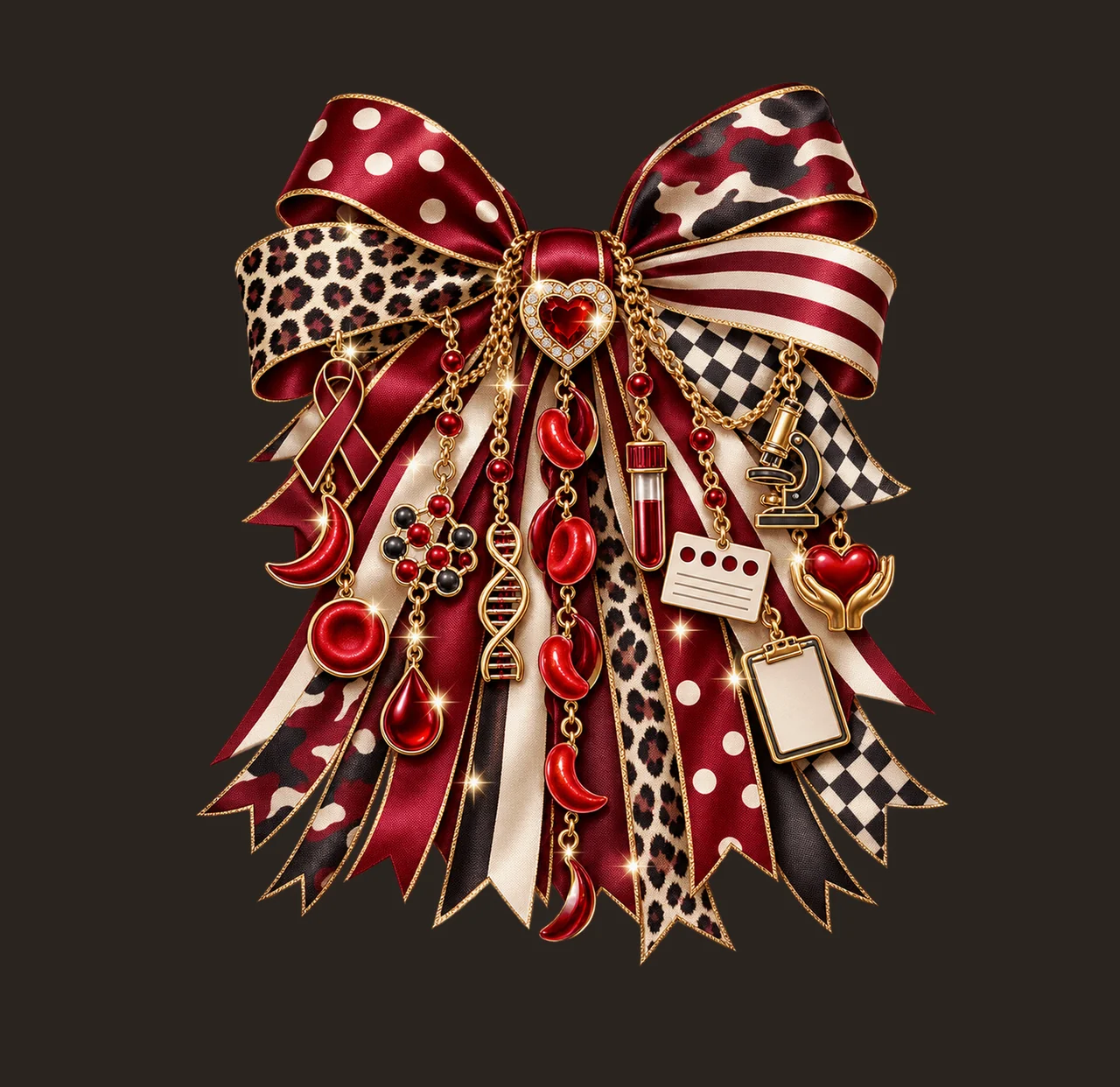 Sickle Cell Disease Awareness Bow Charm PNG, Themed Gold Chain Charms, Coquette Ribbon Sublimation Design, Transparent Digital Download contrast preview thumbnail