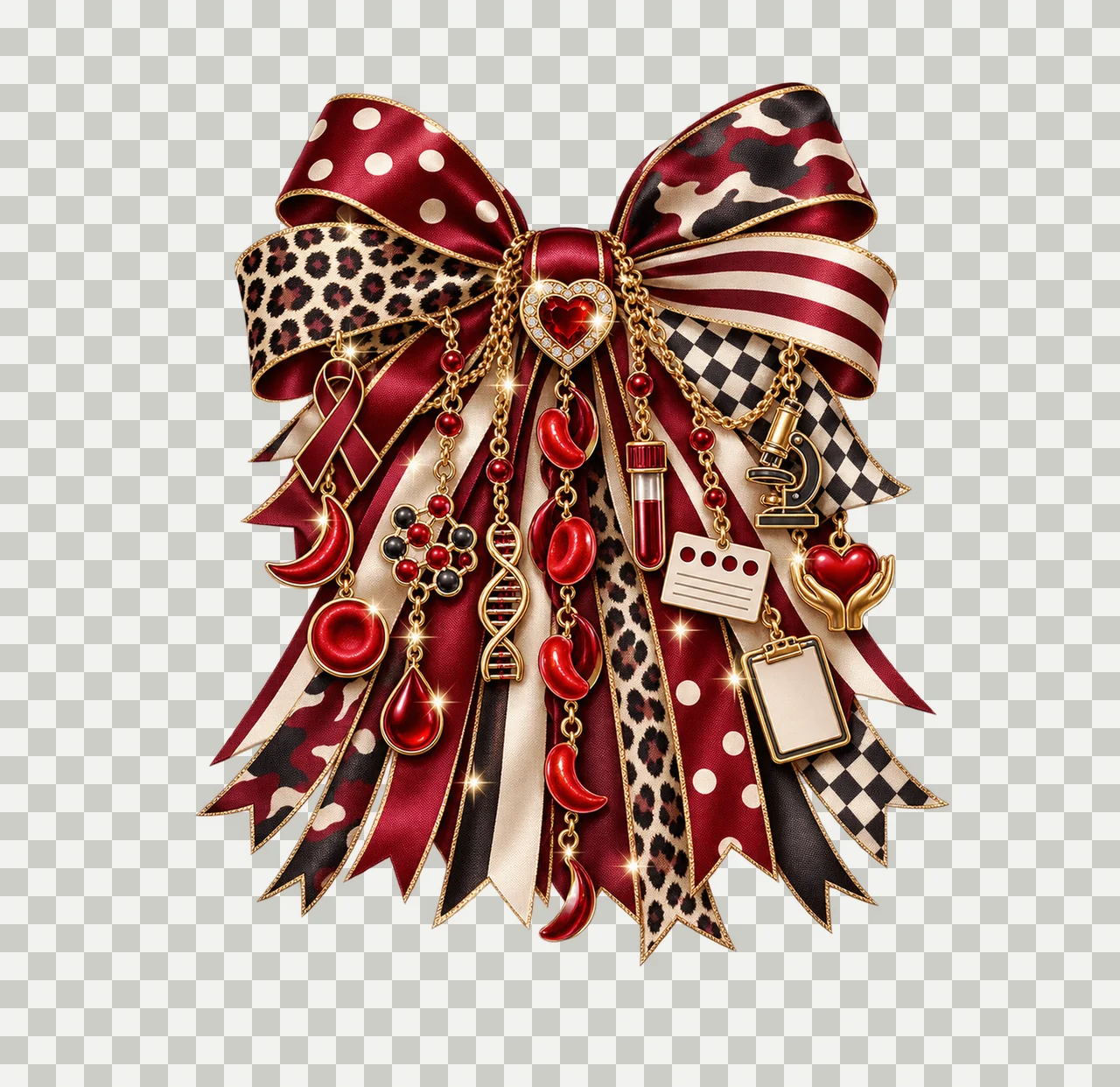 Sickle Cell Disease Awareness Bow Charm PNG, Themed Gold Chain Charms, Coquette Ribbon Sublimation Design, Transparent Digital Download transparency and detail preview thumbnail