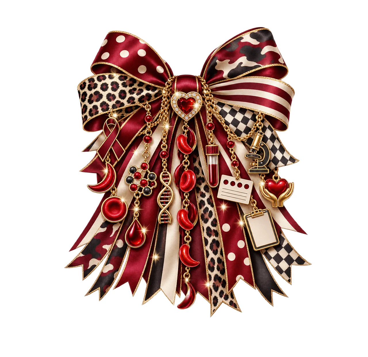 Sickle Cell Disease Awareness Bow Charm PNG, Themed Gold Chain Charms, Coquette Ribbon Sublimation Design, Transparent Digital Download