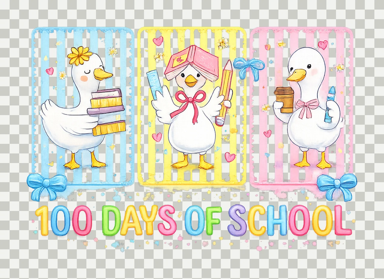 Coquette Goose 100 Days Of School Teacher Humor Design 100th transparency and detail preview thumbnail
