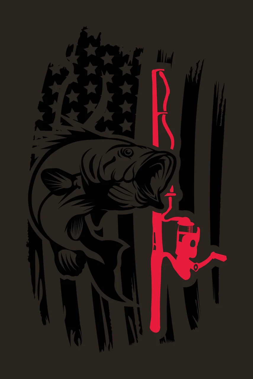 Fishing Fish And Flag Graphic Design jumping reel stars stripes contrast preview thumbnail