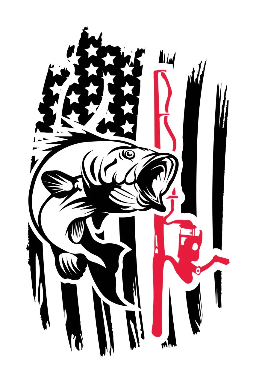 Fishing Fish And Flag Graphic Design jumping reel stars stripes