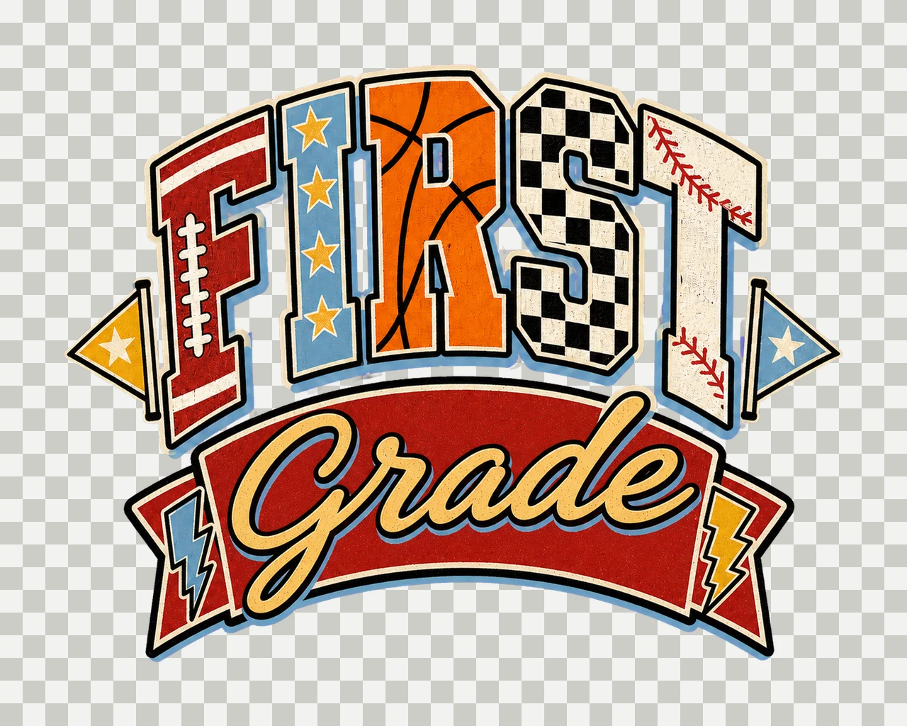 Retro Back to School Boys First Grade Sports sublimation transparency and detail preview thumbnail
