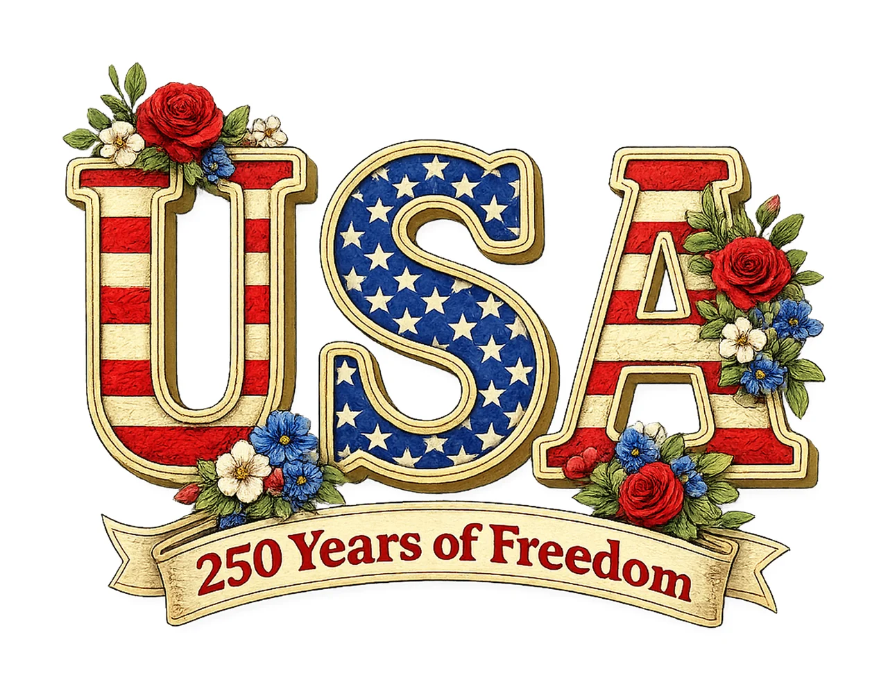 250th Anniversary America Faux Yarn Patriotic Floral