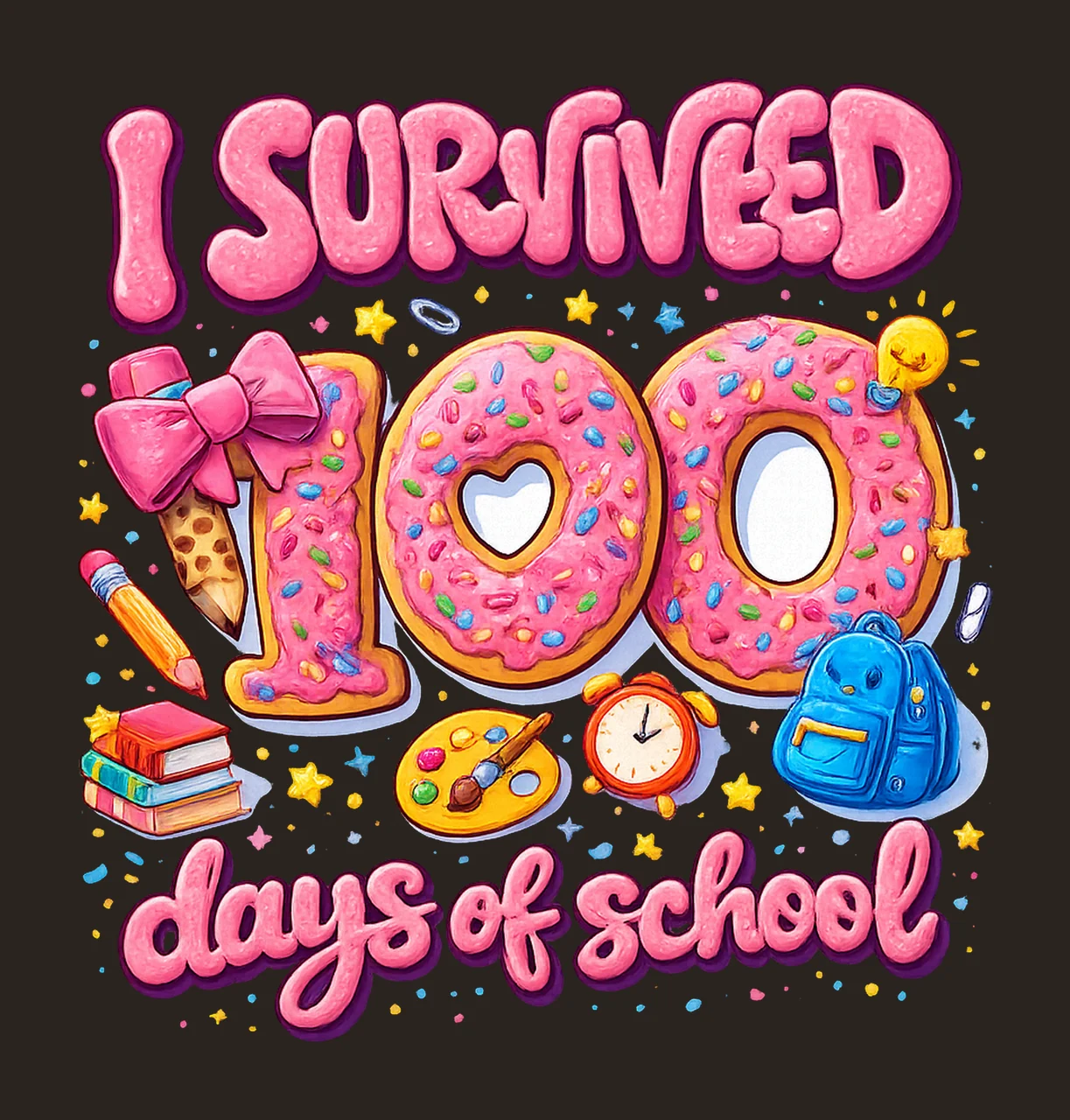 Faux Yarn Survived 100 Days Of School Pink Apple Doodle contrast preview thumbnail