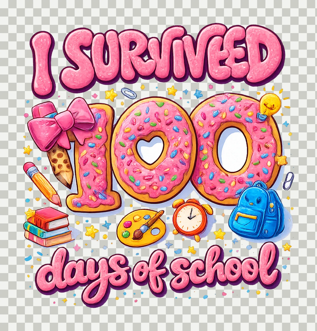 Faux Yarn Survived 100 Days Of School Pink Apple Doodle transparency and detail preview thumbnail